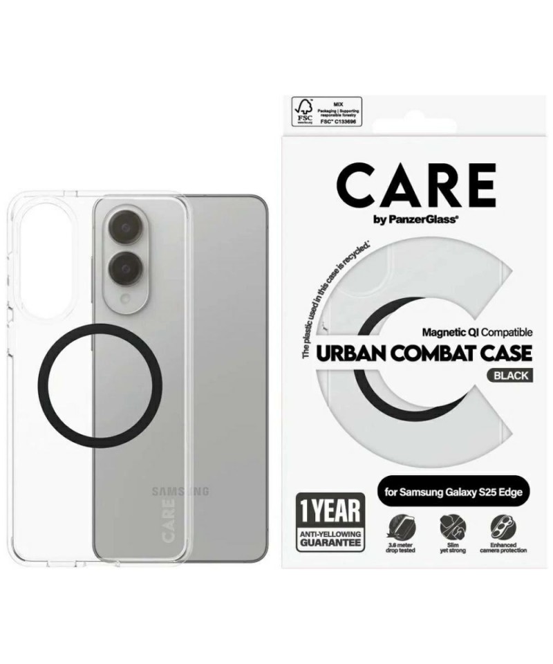 CARE by PanzerGlass Flagship Urban Combat Black QI Case for Samsung Galaxy S25 Edge - Transparent