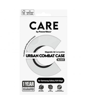 CARE by PanzerGlass Flagship Urban Combat Black QI Case for Samsung Galaxy S25 Edge - Transparent