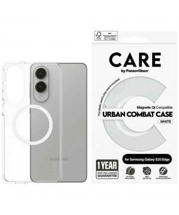 CARE by PanzerGlass Flagship Urban Combat White QI Case for Samsung Galaxy S25 Edge - Transparent