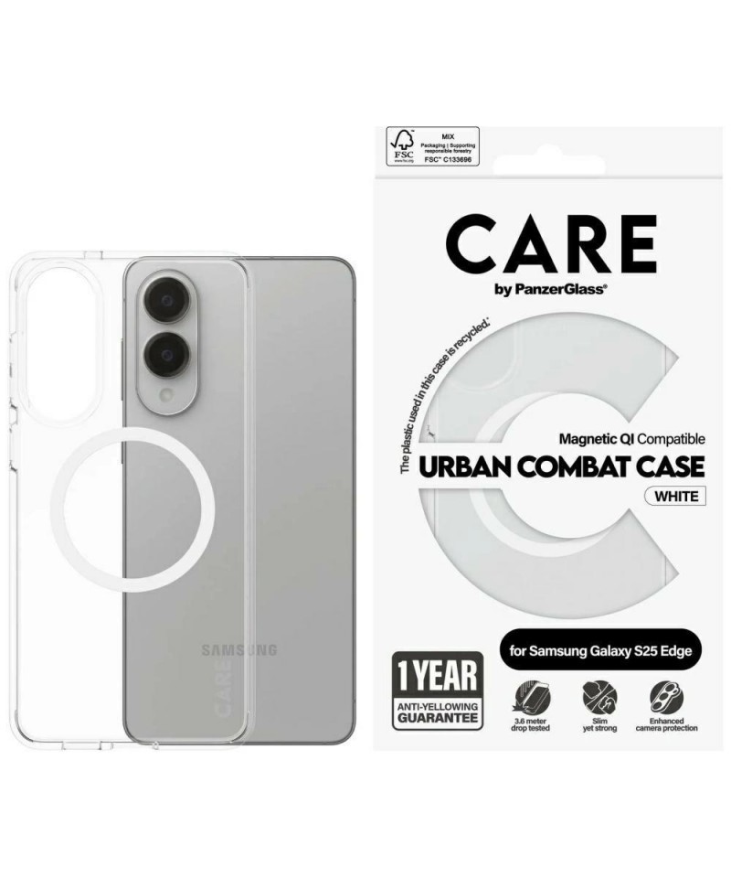 CARE by PanzerGlass Flagship Urban Combat White QI Case for Samsung Galaxy S25 Edge - Transparent
