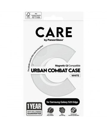 CARE by PanzerGlass Flagship Urban Combat White QI Case for Samsung Galaxy S25 Edge - Transparent