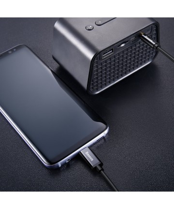 Baseus stereo audio cable AUX 3.5 mm mini jack - USB Type C for tablet phone 120cm black (CAM01-01)