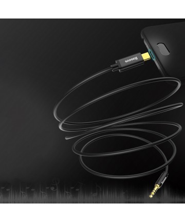 Baseus stereo audio cable AUX 3.5 mm mini jack - USB Type C for tablet phone 120cm black (CAM01-01)