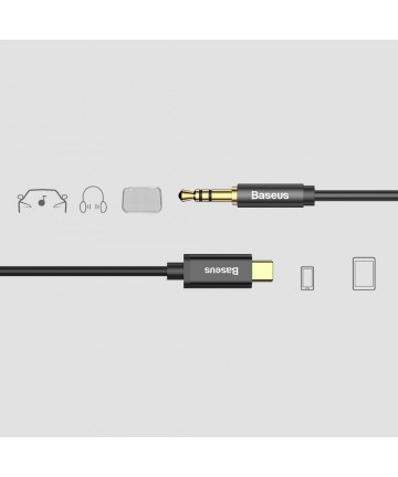 Baseus stereo audio cable AUX 3.5 mm mini jack - USB Type C for tablet phone 120cm black (CAM01-01)