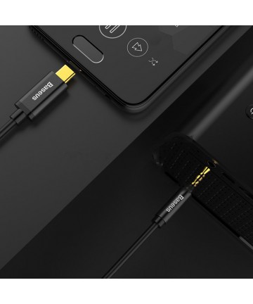 Baseus stereo audio cable AUX 3.5 mm mini jack - USB Type C for tablet phone 120cm black (CAM01-01)