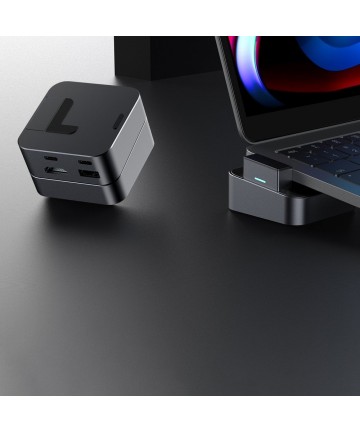 Hub Joyroom S-H121 USB-C stand - USB-A 3.0 / RJ45 / HDMI / USB-C / Thunderbolt for MacBook Pro - gray