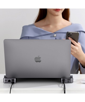 Hub Joyroom S-H121 USB-C stand - USB-A 3.0 / RJ45 / HDMI / USB-C / Thunderbolt for MacBook Pro - gray