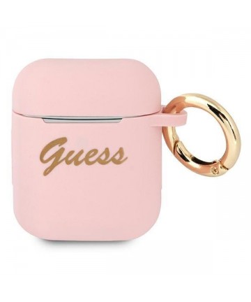 Guess GUA2SSSI AirPods cover pink/pink Silicone Vintage Script