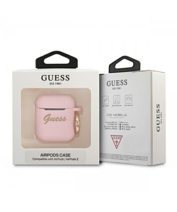 Guess GUA2SSSI AirPods cover pink/pink Silicone Vintage Script