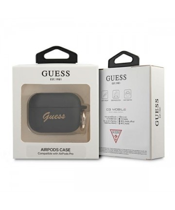 Guess GUAPSSSK AirPods Pro cover black/black Silicone Vintage Script