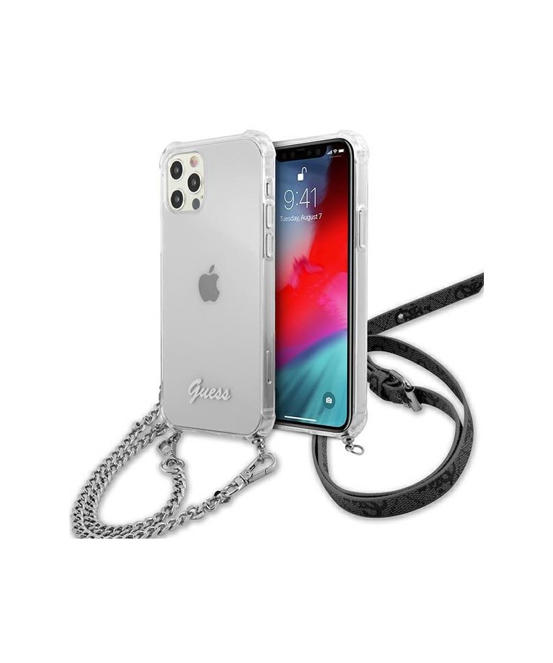 Guess GUHCP12MKC4GSSI iPhone 12/12 Pro 6.1" Transparent hardcase 4G Silver Chain