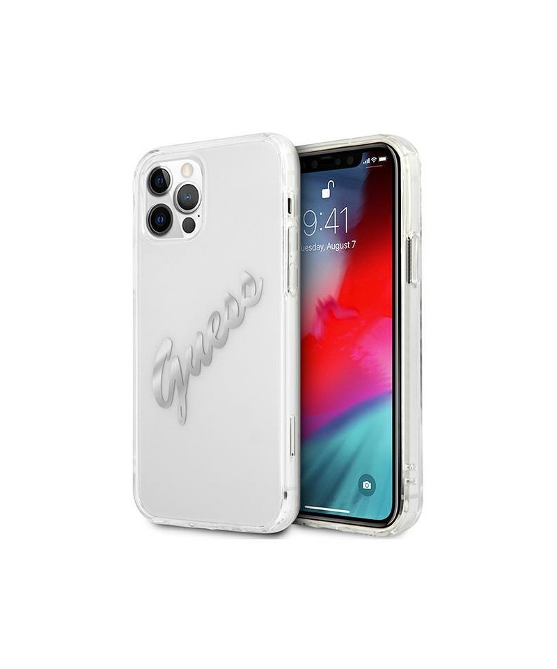 Guess GUHCP12MKTRSVSI iPhone 12/12 Pro 6.1" Transparent hardcase Vintage Script Silver