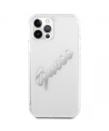 Guess GUHCP12MKTRSVSI iPhone 12/12 Pro 6.1" Transparent hardcase Vintage Script Silver