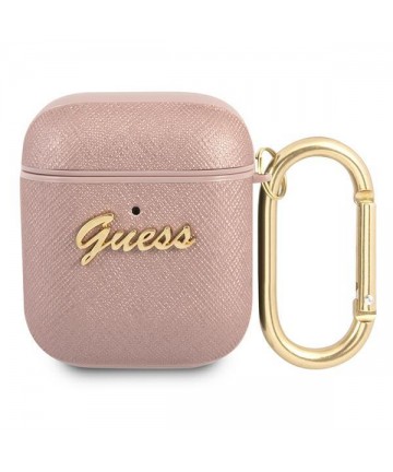 Guess GUA2SASMP AirPods cover pink/pink Saffiano Script Metal Collection