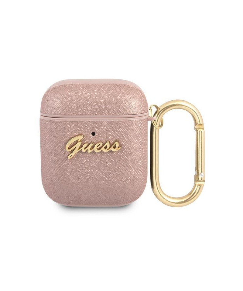 Guess GUA2SASMP AirPods cover pink/pink Saffiano Script Metal Collection