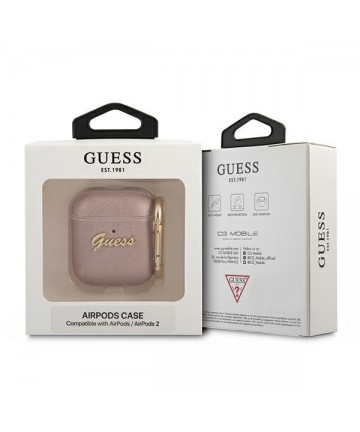 Guess GUA2SASMP AirPods cover pink/pink Saffiano Script Metal Collection