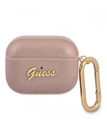Guess GUAPSASMP AirPods Pro cover pink/pink Saffiano Script Metal Collection