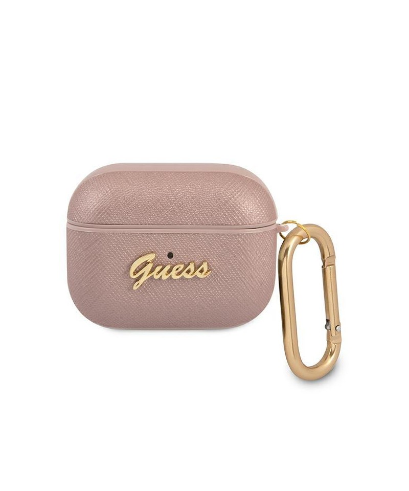 Guess GUAPSASMP AirPods Pro cover pink/pink Saffiano Script Metal Collection
