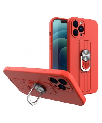 Ring Case silicone case with finger grip and stand for iPhone 13 Pro red