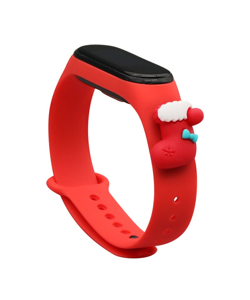 Strap Xmas for Xiaomi Mi Band 3 / 4 Christmas Silicone Strap Bracelet with Sock - Red