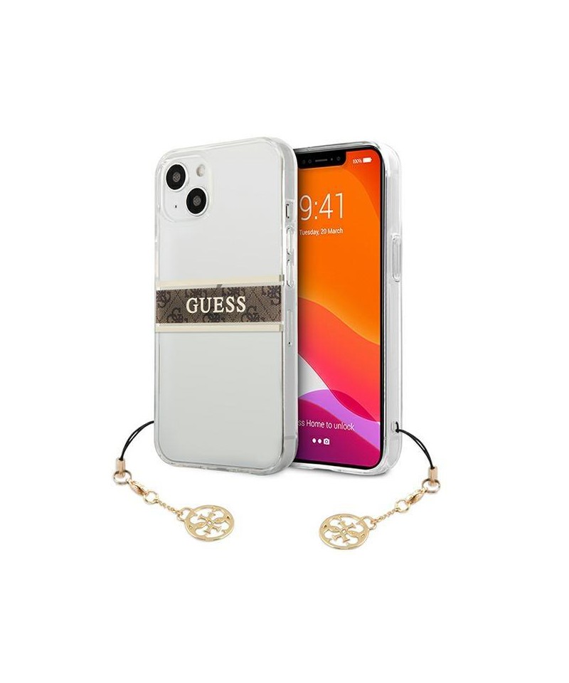 Guess GUHCP13SKB4GBR iPhone 13 mini 5.4" Transparent hardcase 4G Brown Strap Charm