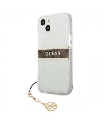 Guess GUHCP13SKB4GBR iPhone 13 mini 5.4" Transparent hardcase 4G Brown Strap Charm