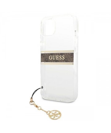Guess GUHCP13SKB4GBR iPhone 13 mini 5.4" Transparent hardcase 4G Brown Strap Charm