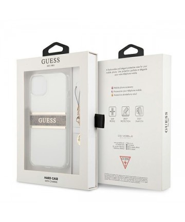 Guess GUHCP13SKB4GBR iPhone 13 mini 5.4" Transparent hardcase 4G Brown Strap Charm