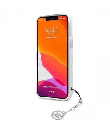 Guess GUHCP13SKB4GGR iPhone 13 mini 5.4" Transparent hardcase 4G Gray Strap Charm