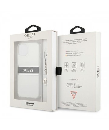 Guess GUHCP13SKB4GGR iPhone 13 mini 5.4" Transparent hardcase 4G Gray Strap Charm