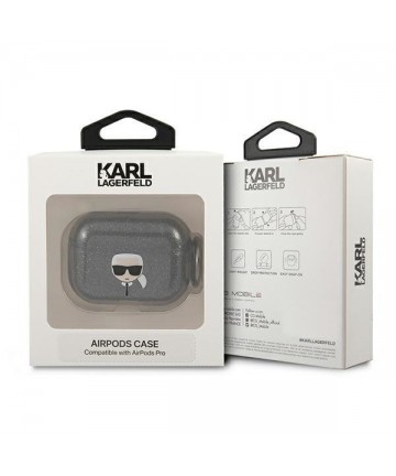Karl Lagerfeld Glitter Karl's Head Case for AirPods Pro - Black