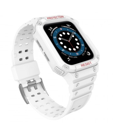 Protect Strap Band Band with Case for Apple Watch 7 / SE (41/40 / 38mm) Case Armored Watch Cover White