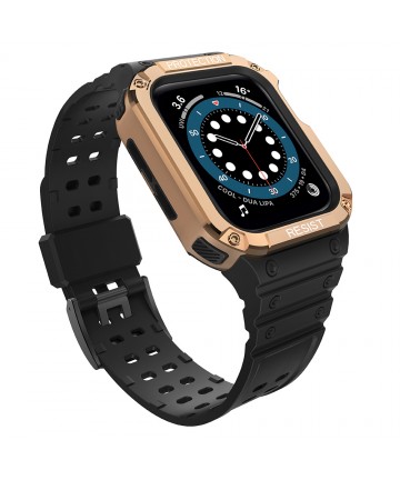 Protect Strap Band Case Wristband for Apple Watch 7 / 6 / 5 / 4 / 3 / 2 / SE (45 / 44 / 42mm) Case Armor Watch Cover Black / Rose Gold