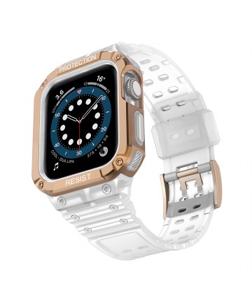 Protect Strap Band for Apple Watch 42/44/45mm Armored Case Strap - Transparent, Rose Gold