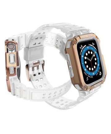 Protect Strap Band for Apple Watch 42/44/45mm Armored Case Strap - Transparent, Rose Gold