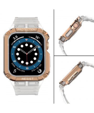 Protect Strap Band for Apple Watch 42/44/45mm Armored Case Strap - Transparent, Rose Gold