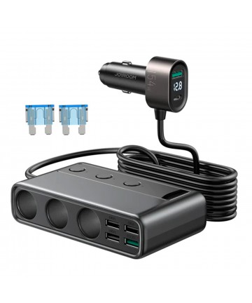 Joyroom JR-CL06 9in1 car charger 154W 5x USB-A / USB-C / 3x cigarette lighter socket PD QC PPS - black
