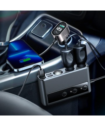 Joyroom JR-CL06 9in1 car charger 154W 5x USB-A / USB-C / 3x cigarette lighter socket PD QC PPS - black