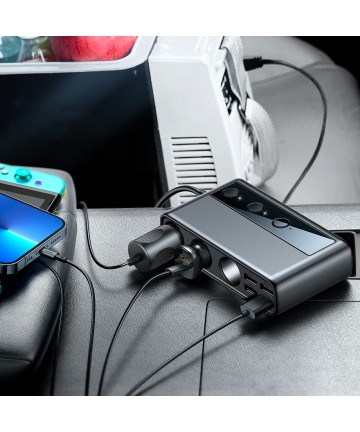 Joyroom JR-CL06 9in1 car charger 154W 5x USB-A / USB-C / 3x cigarette lighter socket PD QC PPS - black