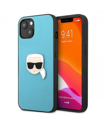 Karl Lagerfeld Leather Ikonik Karl's Head Metal Case for iPhone 13 mini - Blue