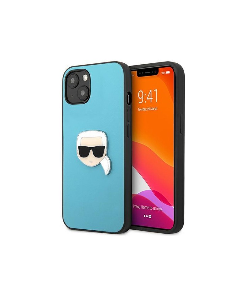 Karl Lagerfeld Leather Ikonik Karl's Head Metal Case for iPhone 13 mini - Blue