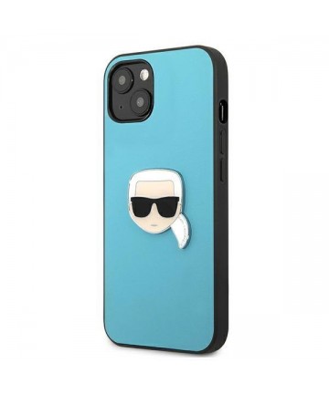 Karl Lagerfeld Leather Ikonik Karl's Head Metal Case for iPhone 13 mini - Blue