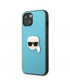 Karl Lagerfeld Leather Ikonik Karl's Head Metal Case for iPhone 13 mini - Blue