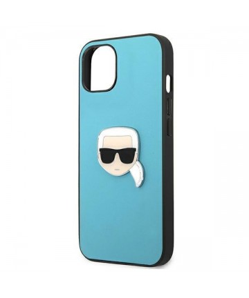 Karl Lagerfeld Leather Ikonik Karl's Head Metal Case for iPhone 13 mini - Blue