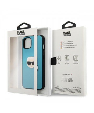 Karl Lagerfeld Leather Ikonik Karl's Head Metal Case for iPhone 13 mini - Blue