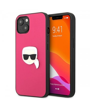 Karl Lagerfeld Leather Ikonik Karl's Head Metal Case for iPhone 13 mini - Pink