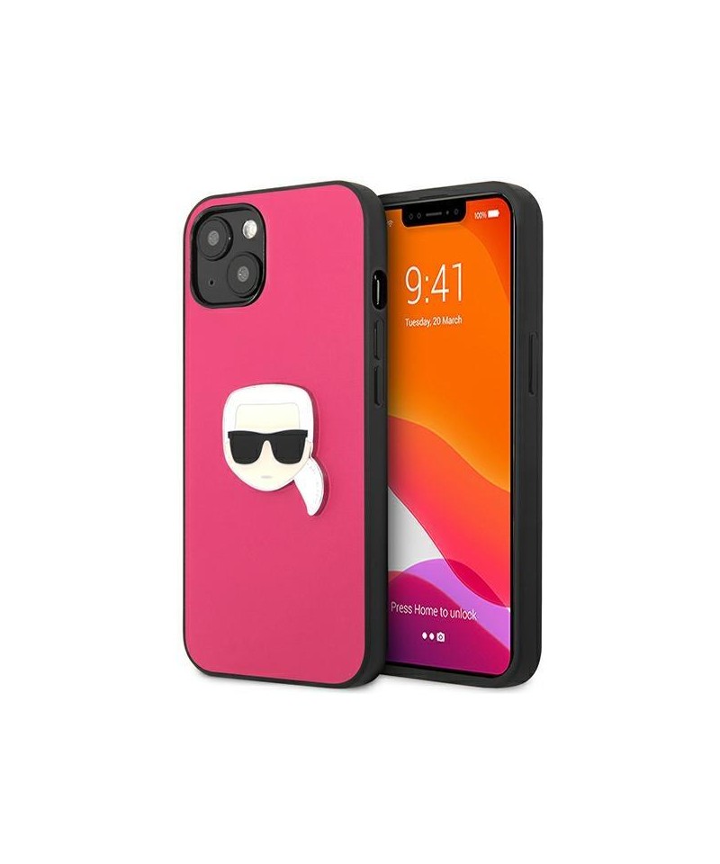 Karl Lagerfeld Leather Ikonik Karl's Head Metal Case for iPhone 13 mini - Pink