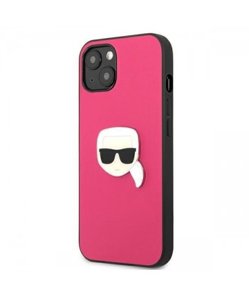 Karl Lagerfeld Leather Ikonik Karl's Head Metal Case for iPhone 13 mini - Pink