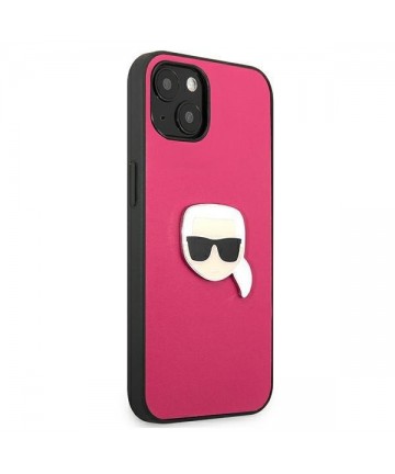 Karl Lagerfeld Leather Ikonik Karl's Head Metal Case for iPhone 13 mini - Pink