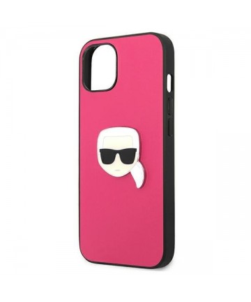 Karl Lagerfeld Leather Ikonik Karl's Head Metal Case for iPhone 13 mini - Pink